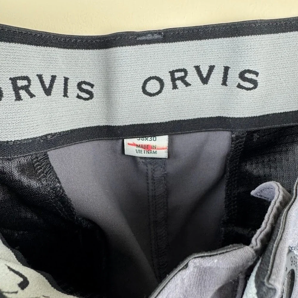 Orvis Mens Tech Performance Pants Charcoal Gray Size 38x30 Stretch Hiking Travel